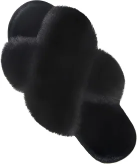 Parlovable Women's Fuzzy Slippers Comfy Cross Band House Shoes Memory Foam Open Toe Indoor Gifts for Ladies