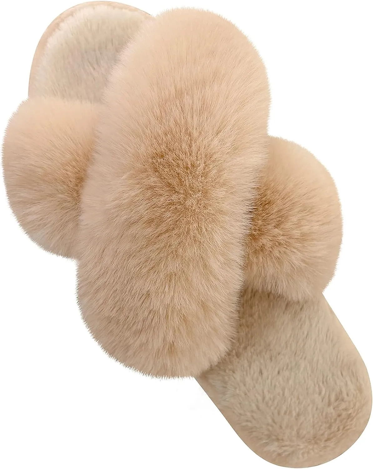Parlovable Women's Fuzzy Slippers Comfy Cross Band House Shoes Memory Foam Open Toe Indoor Gifts for Ladies