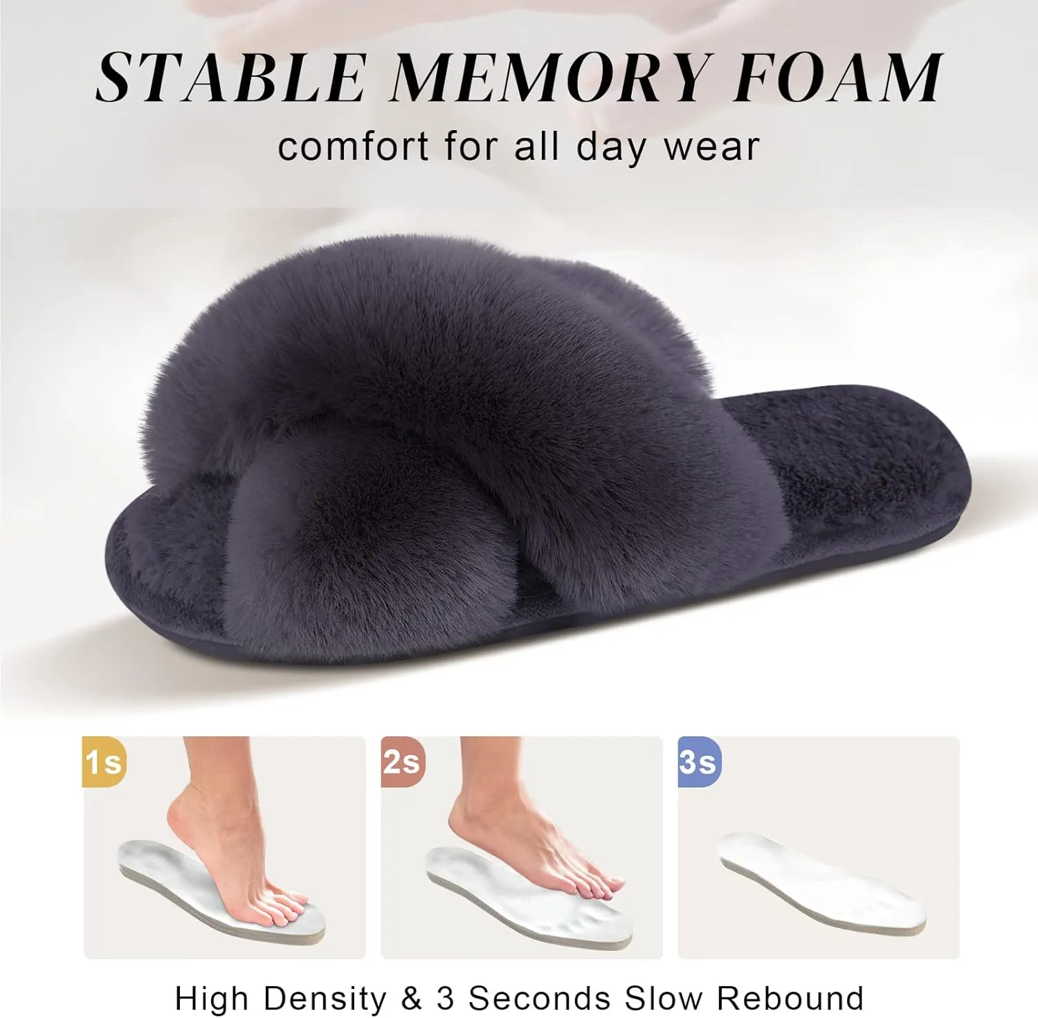 Parlovable Women's Fuzzy Slippers Comfy Cross Band House Shoes Memory Foam Open Toe Indoor Gifts for Ladies