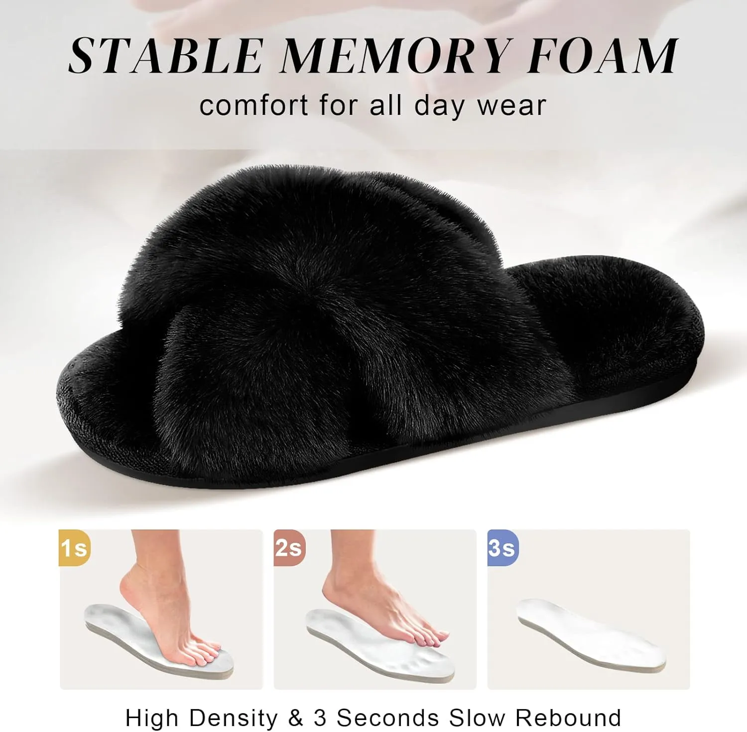 Parlovable Women's Fuzzy Slippers Comfy Cross Band House Shoes Memory Foam Open Toe Indoor Gifts for Ladies