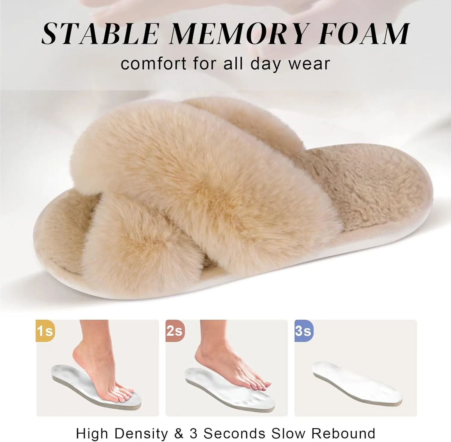 Parlovable Women's Fuzzy Slippers Comfy Cross Band House Shoes Memory Foam Open Toe Indoor Gifts for Ladies