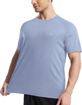 Roadbox Men's UPF 50  Swim Rash Guard, Short Sleeve UV Sun Protection Workout Athletic Shirts Quick Dry Gym Running Tee Tops