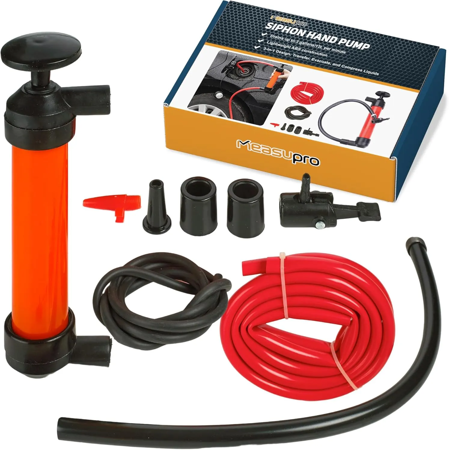 Siphon Hand Pump For Water - 15" Manual Water Pump, Gas Siphon Kit, Hand Bilge Pump With High Suction For Water Removal, Fuel Liquid Transfer