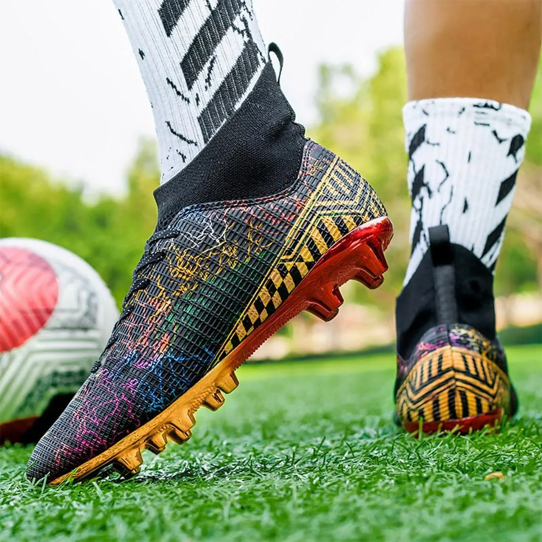 Soccer Cleats Mens Football Cleats Shoes Outdoor Youth High-Top Unisex Non-Slip Lightweight