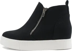 Soda Taylor Black Hidden Fashion Wedge Sneaker Shoes Side Zipper