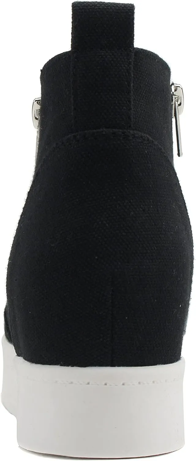 Soda Taylor Black Hidden Fashion Wedge Sneaker Shoes Side Zipper