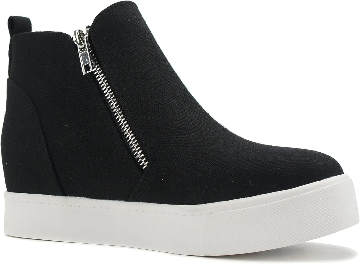 Soda Taylor Black Hidden Fashion Wedge Sneaker Shoes Side Zipper