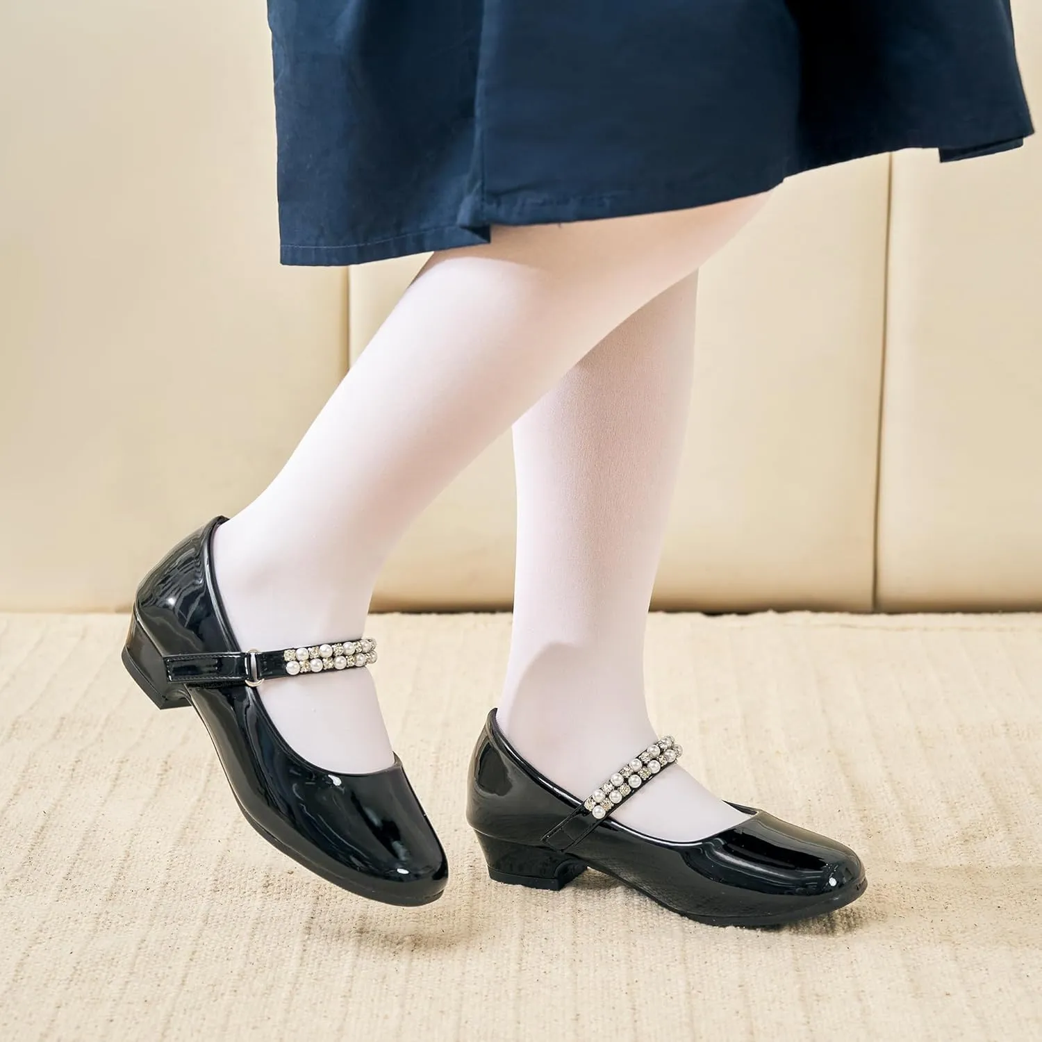 Stelle Girls Dress Shoes White Flower Girl Shoe Mary Jane Low Heels for Wedding (Toddler/Little/Big Kid)