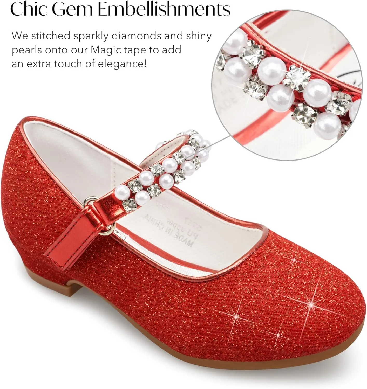 Stelle Girls Dress Shoes White Flower Girl Shoe Mary Jane Low Heels for Wedding (Toddler/Little/Big Kid)