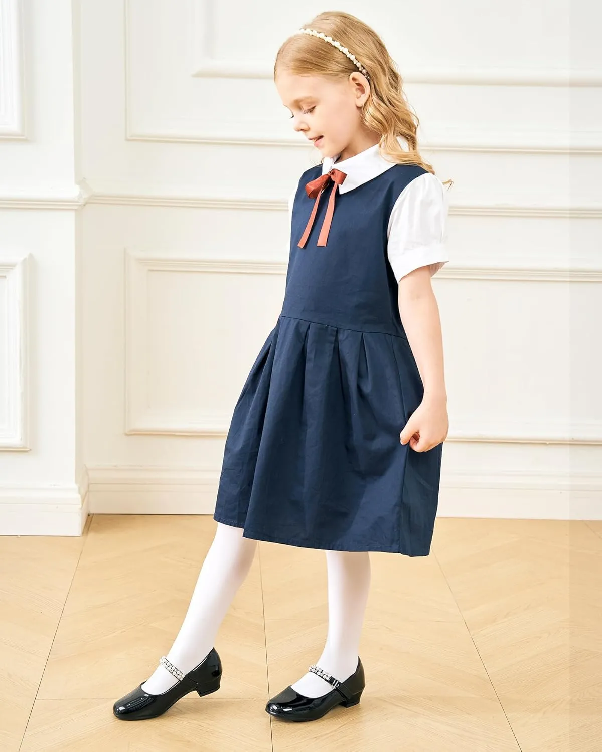 Stelle Girls Dress Shoes White Flower Girl Shoe Mary Jane Low Heels for Wedding (Toddler/Little/Big Kid)