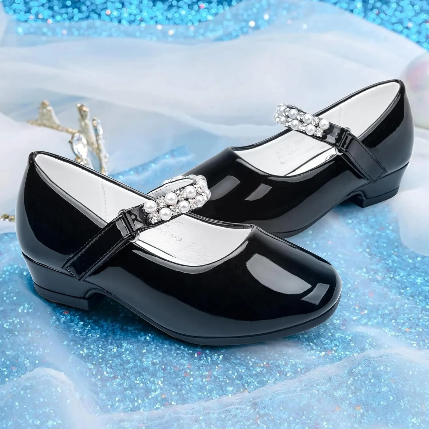 Stelle Girls Dress Shoes White Flower Girl Shoe Mary Jane Low Heels for Wedding (Toddler/Little/Big Kid)