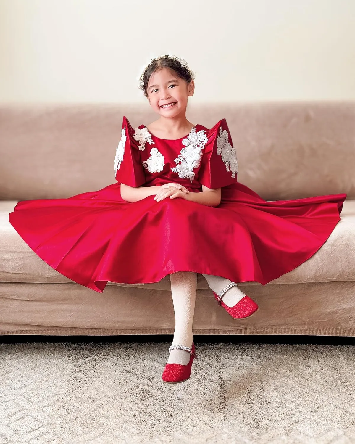 Stelle Girls Dress Shoes White Flower Girl Shoe Mary Jane Low Heels for Wedding (Toddler/Little/Big Kid)
