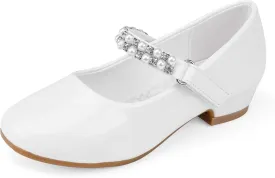 Stelle Girls Dress Shoes White Flower Girl Shoe Mary Jane Low Heels for Wedding (Toddler/Little/Big Kid)