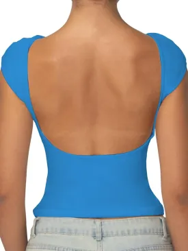 Sunzel Open Back Tops for Women Sexy Going Out Top Double Lined Backless Shirt Y2K Crop Basic Tee Shirts for Casual Workout