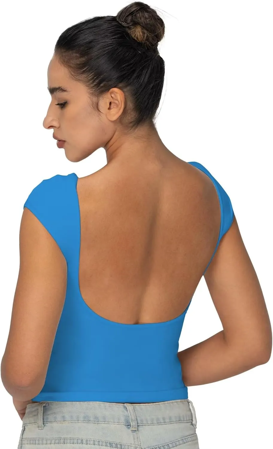 Sunzel Open Back Tops for Women Sexy Going Out Top Double Lined Backless Shirt Y2K Crop Basic Tee Shirts for Casual Workout