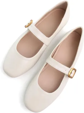 TN TANGNEST Leather Flats for Women Comfortable Square Toe Slip On Flats Soft Work Flats Retro Mary Jane Flats