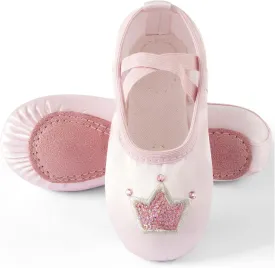 TRIPLE DEER Ballet Shoes for Girls, Satin Dance Practice Slippers Split Soft Leather Flat Sole Yoga Gymnastics Shoes (Toddler/Little/Big Kid)