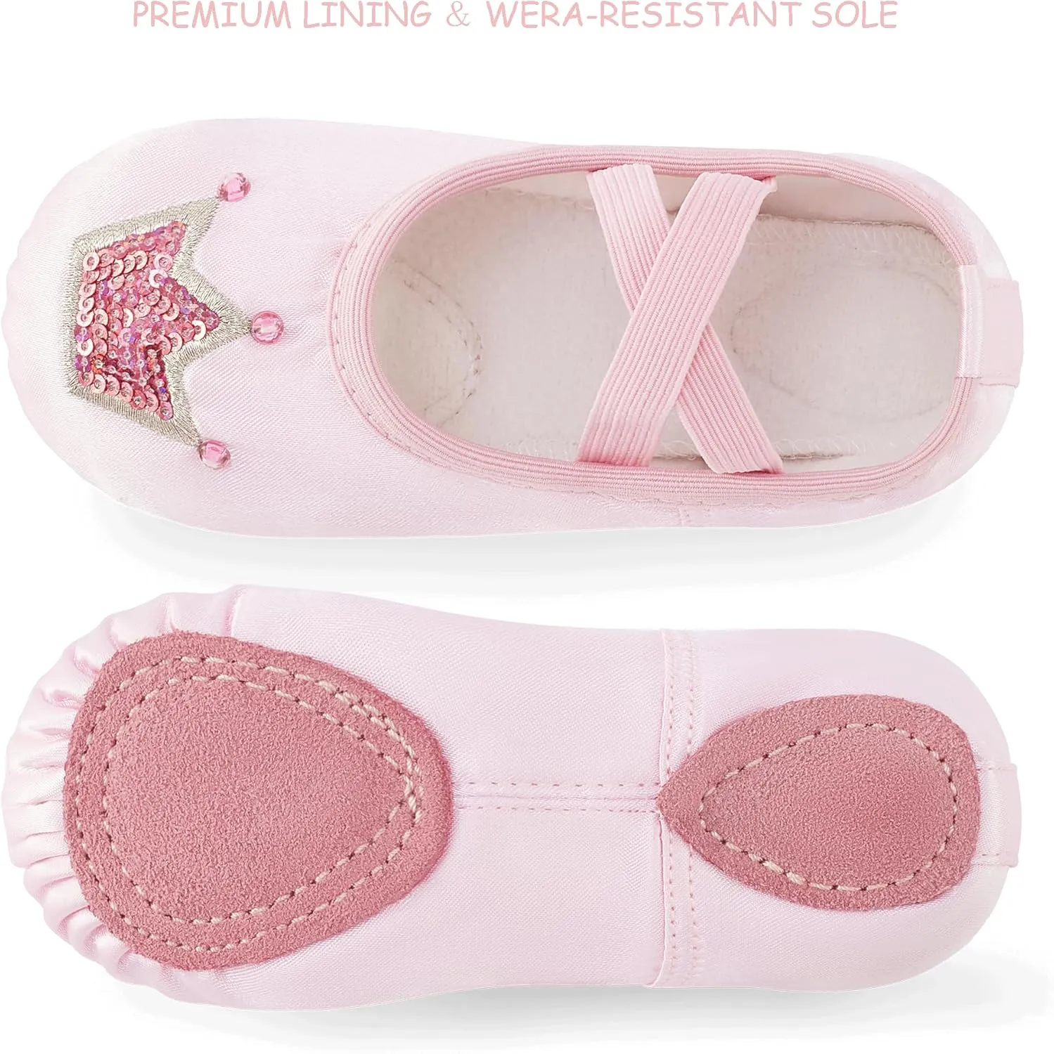 TRIPLE DEER Ballet Shoes for Girls, Satin Dance Practice Slippers Split Soft Leather Flat Sole Yoga Gymnastics Shoes (Toddler/Little/Big Kid)