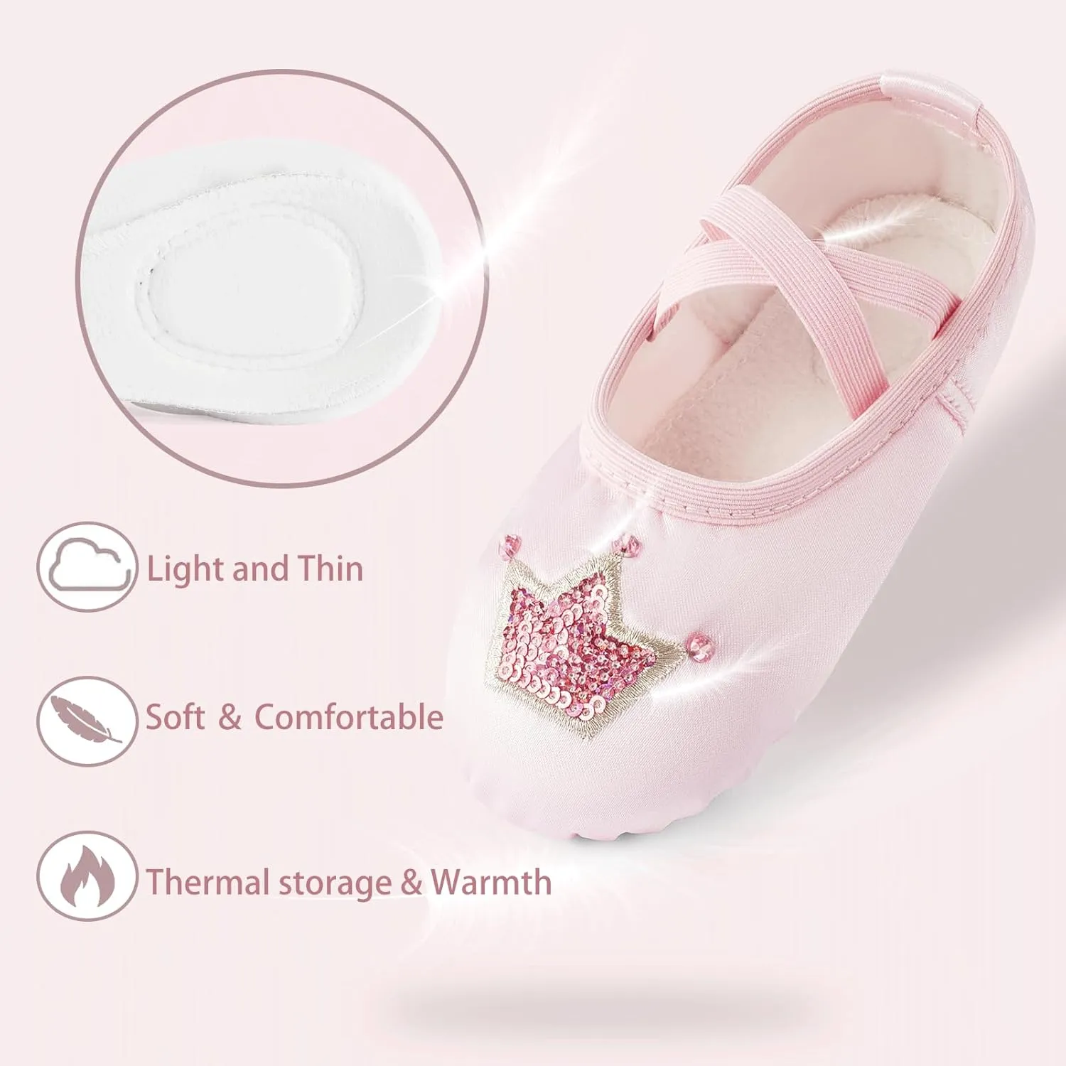 TRIPLE DEER Ballet Shoes for Girls, Satin Dance Practice Slippers Split Soft Leather Flat Sole Yoga Gymnastics Shoes (Toddler/Little/Big Kid)