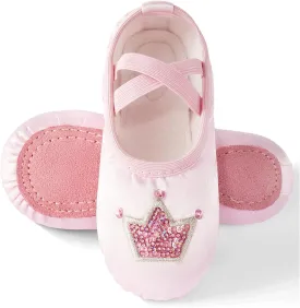 TRIPLE DEER Ballet Shoes for Girls, Satin Dance Practice Slippers Split Soft Leather Flat Sole Yoga Gymnastics Shoes (Toddler/Little/Big Kid)