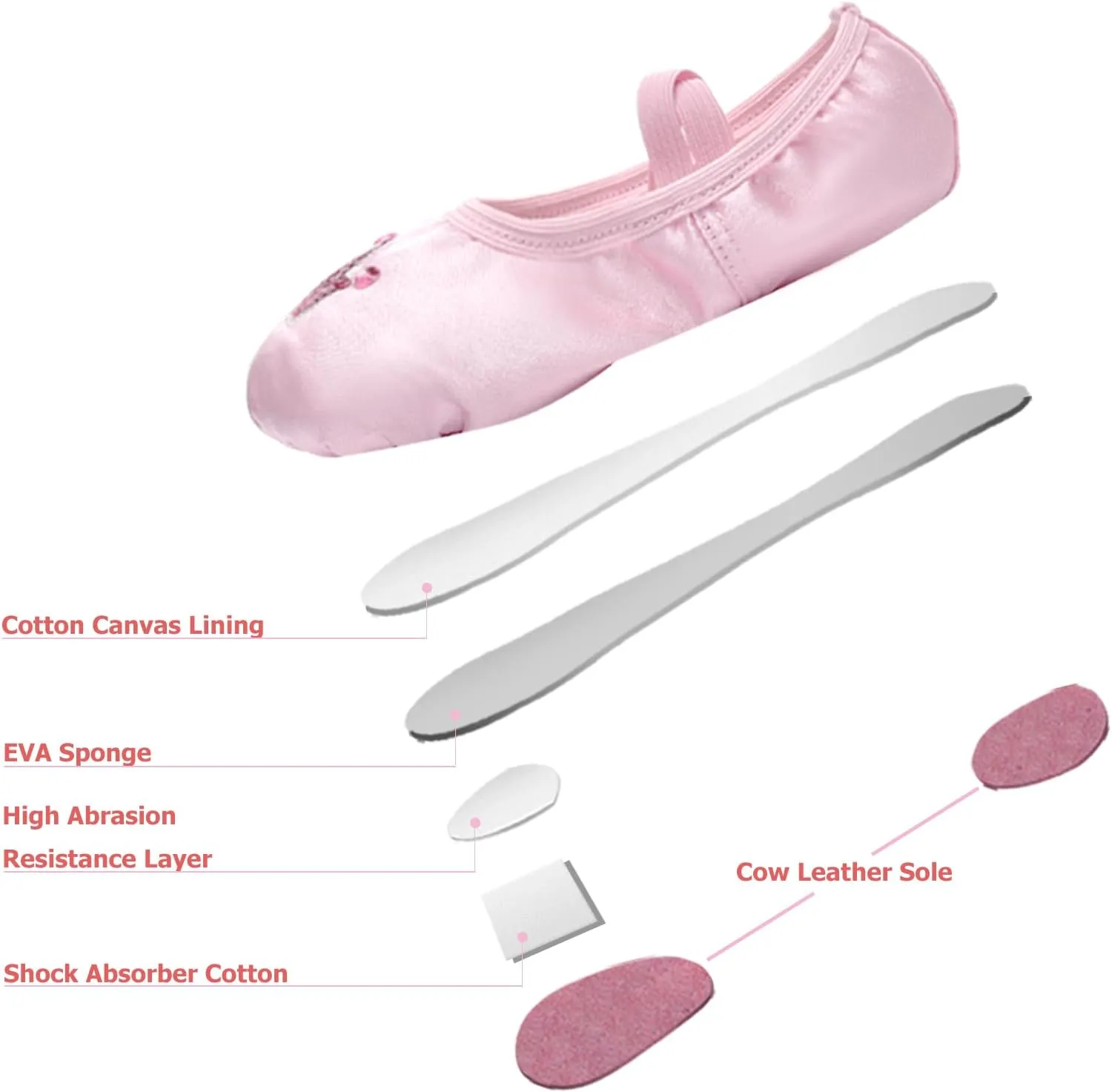 TRIPLE DEER Ballet Shoes for Girls, Satin Dance Practice Slippers Split Soft Leather Flat Sole Yoga Gymnastics Shoes (Toddler/Little/Big Kid)
