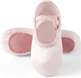 TRIPLE DEER Ballet Shoes for Girls, Satin Dance Practice Slippers Split Soft Leather Flat Sole Yoga Gymnastics Shoes (Toddler/Little/Big Kid)