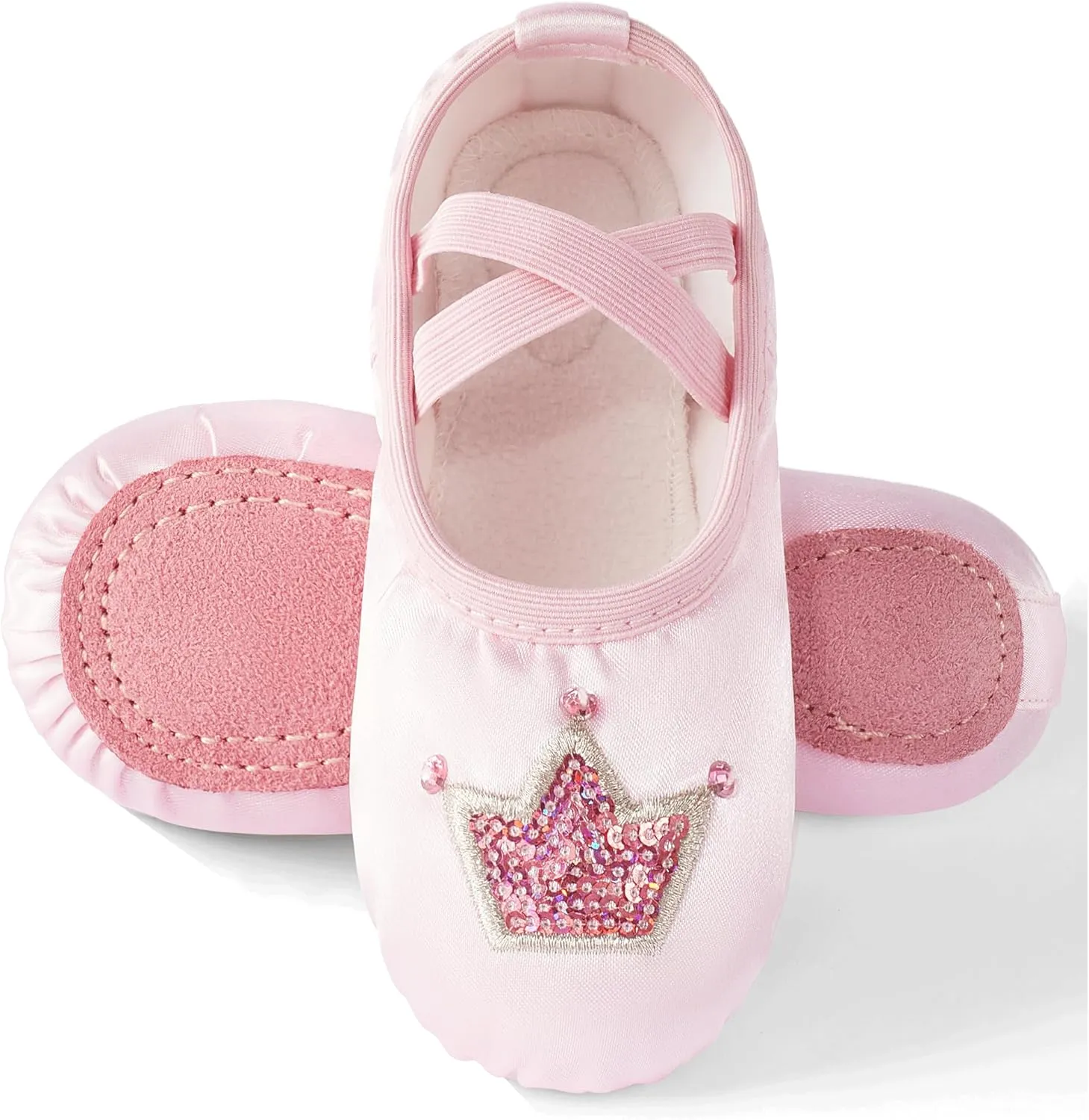 TRIPLE DEER Ballet Shoes for Girls, Satin Dance Practice Slippers Split Soft Leather Flat Sole Yoga Gymnastics Shoes (Toddler/Little/Big Kid)