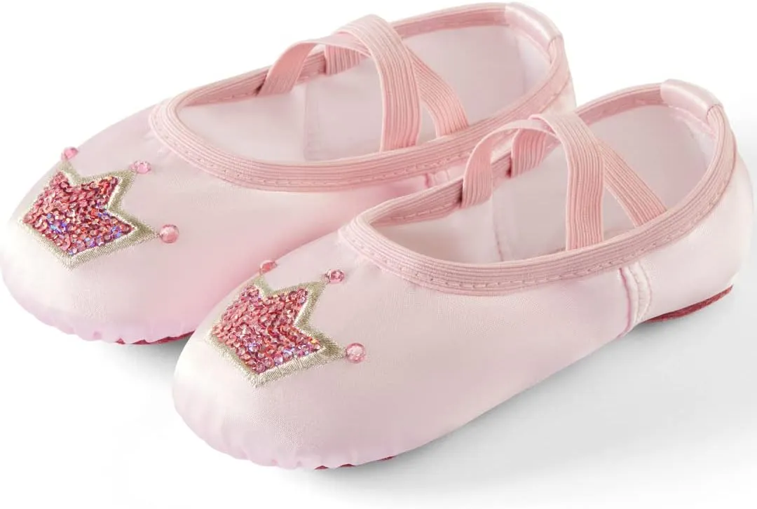 TRIPLE DEER Ballet Shoes for Girls, Satin Dance Practice Slippers Split Soft Leather Flat Sole Yoga Gymnastics Shoes (Toddler/Little/Big Kid)