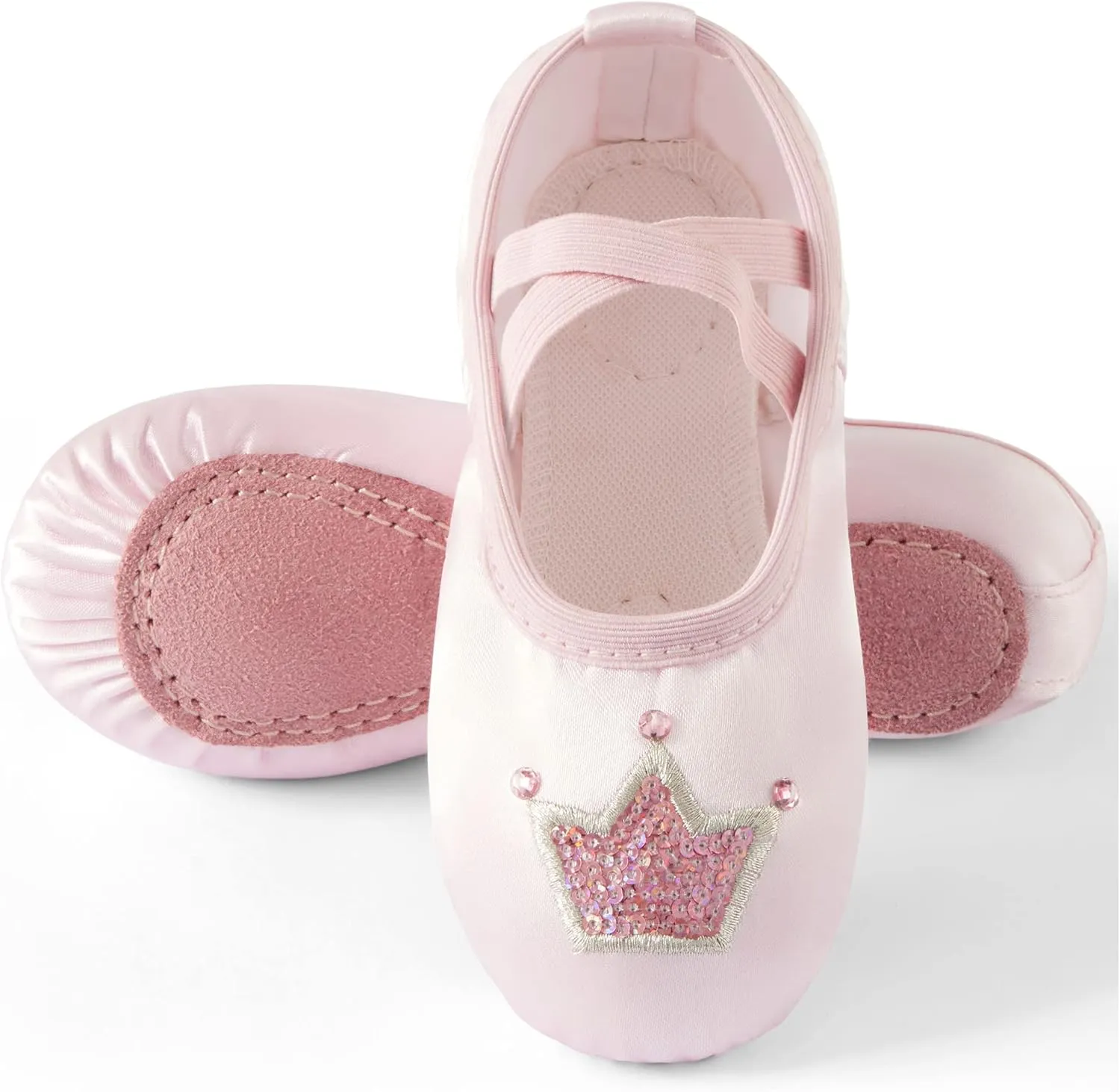TRIPLE DEER Ballet Shoes for Girls, Satin Dance Practice Slippers Split Soft Leather Flat Sole Yoga Gymnastics Shoes (Toddler/Little/Big Kid)