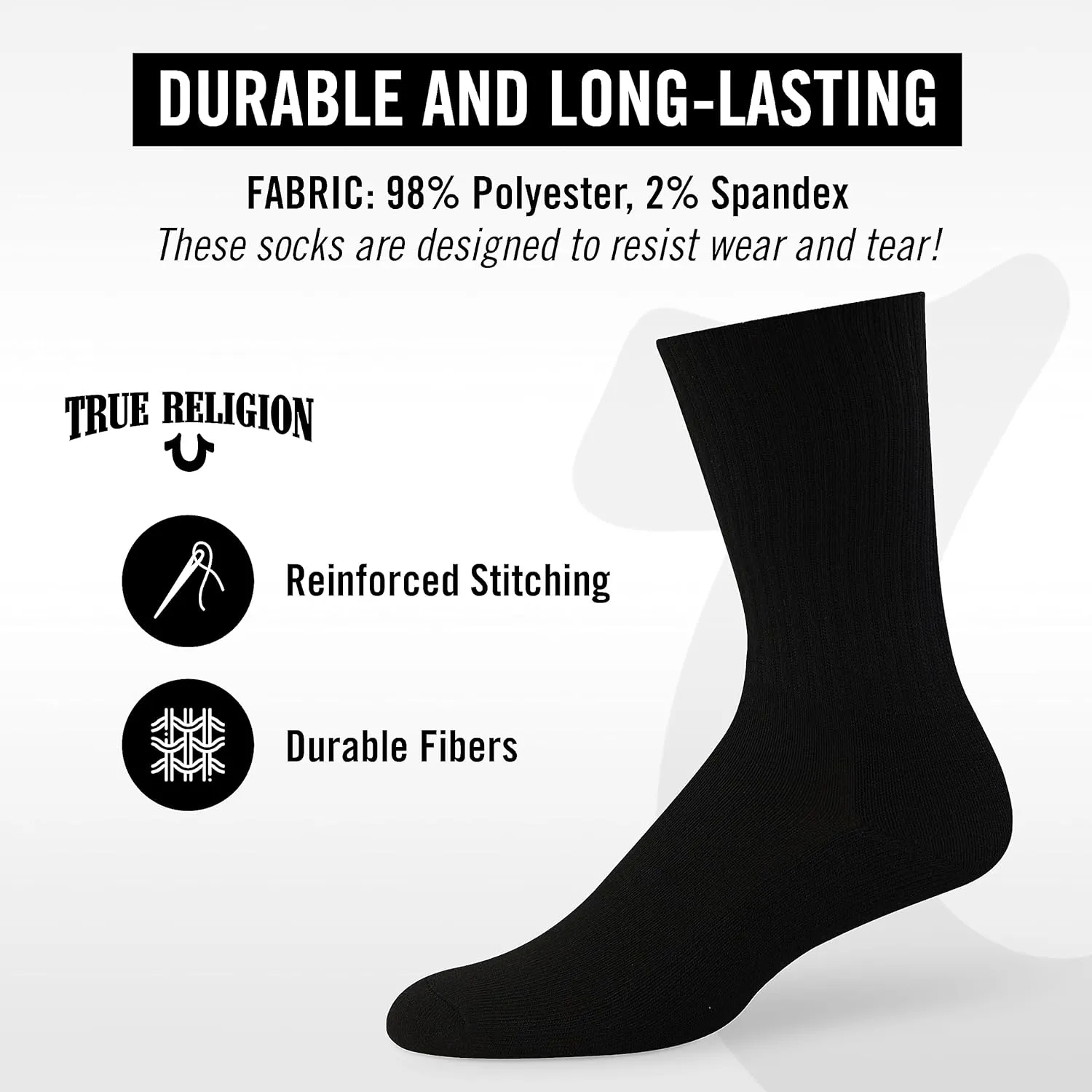 True Religion Mens 8 Pairs Crew Socks for Men Premium Athletic Men's Socks, Shoe Size 8-12