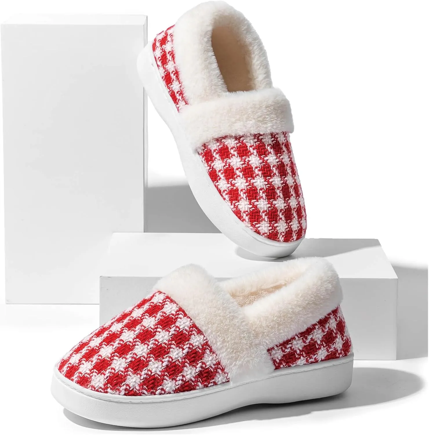 UBFEN Womens Mens Slippers Memory Foam Comfort Fuzzy Plush Lining Slip On House Shoes