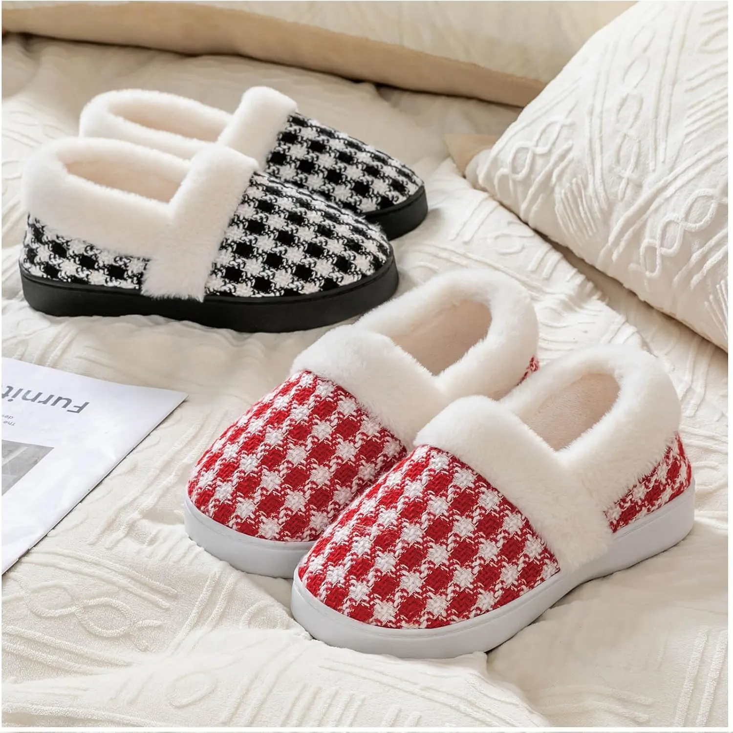 UBFEN Womens Mens Slippers Memory Foam Comfort Fuzzy Plush Lining Slip On House Shoes