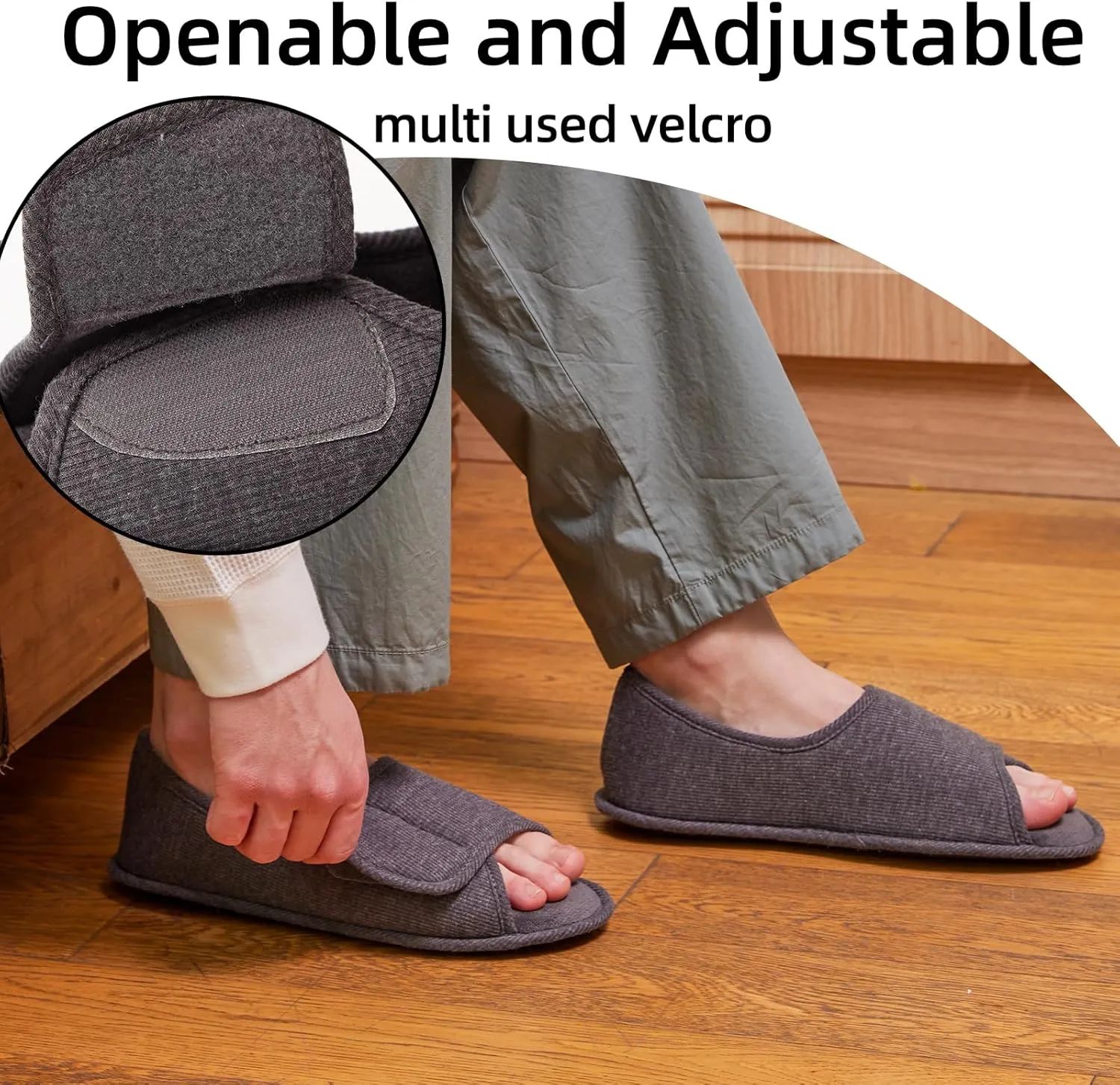 WALKFUN Men's and Women's Diabetic Shoes Open Toe Memory Foam Slippers Adjustable Closure Non-slip House Shoes