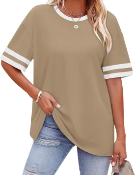 WIHOLL Womens T Shirts Loose Fit Short Sleeve Tees Crew Neck Color Block Summer Tops 2025 Fashion