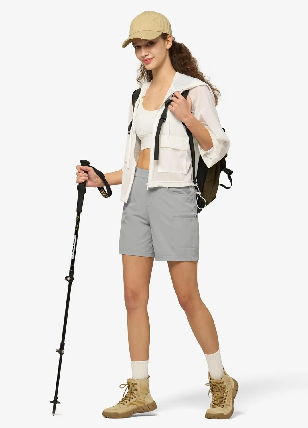 Willit Women's 7" Hiking Golf Shorts Stretch Qucik Dry with Cargo Pockets Water Resistant Outdoor Summer