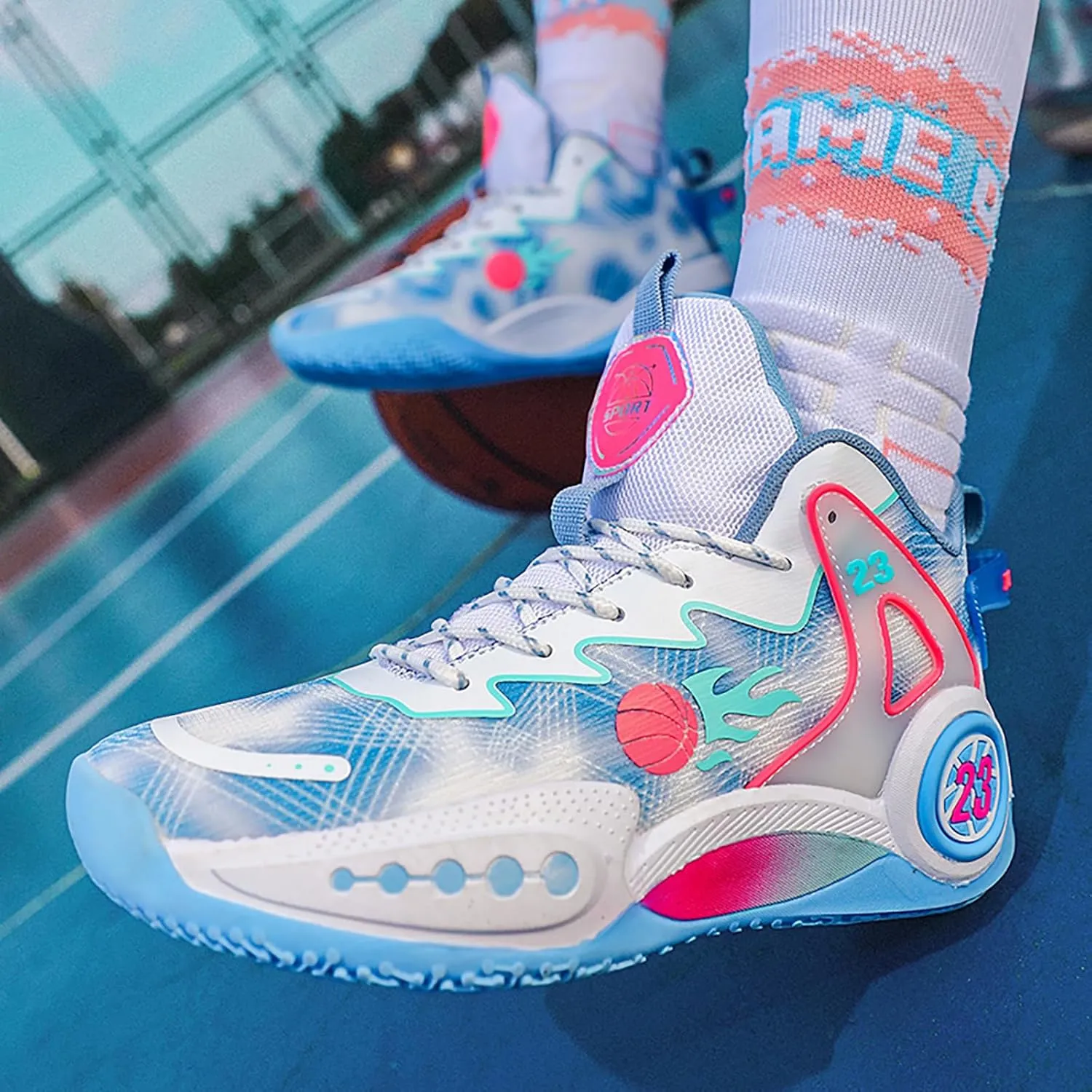 Women Men Basketball Shoes Casual Fashion High Top Lace Up Running Sneakers Color Blocking Sport Shoes Walking Tennis Shoes