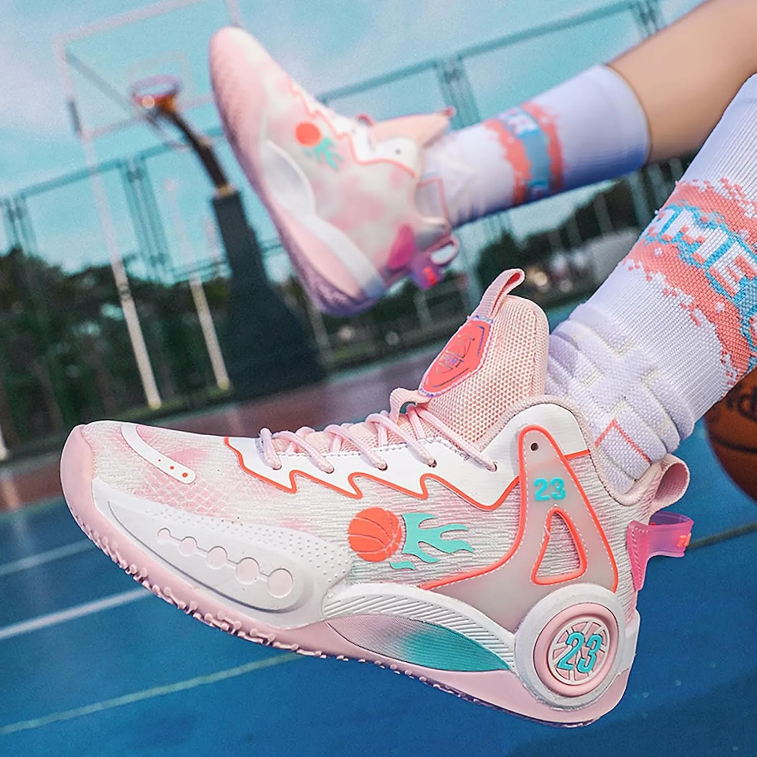 Women Men Basketball Shoes Casual Fashion High Top Lace Up Running Sneakers Color Blocking Sport Shoes Walking Tennis Shoes