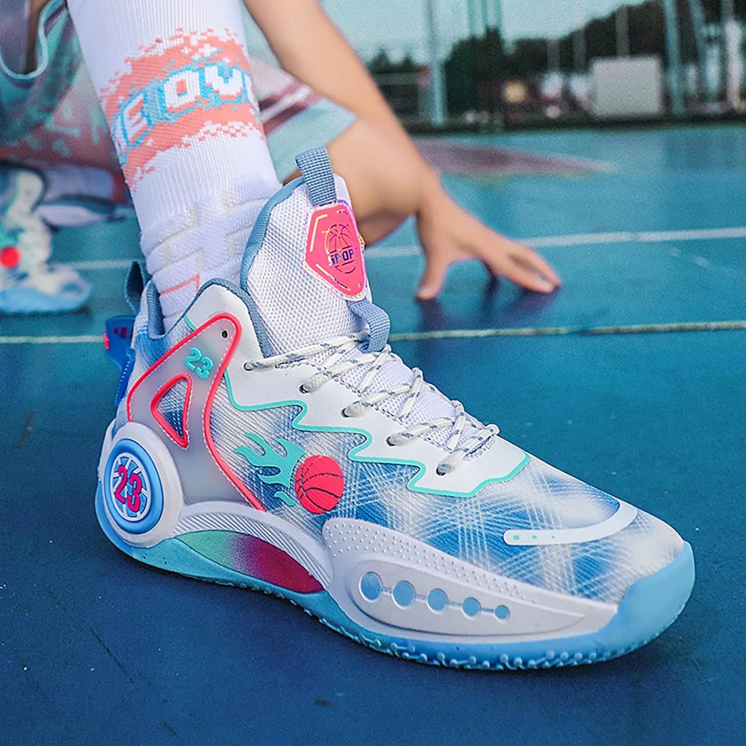 Women Men Basketball Shoes Casual Fashion High Top Lace Up Running Sneakers Color Blocking Sport Shoes Walking Tennis Shoes