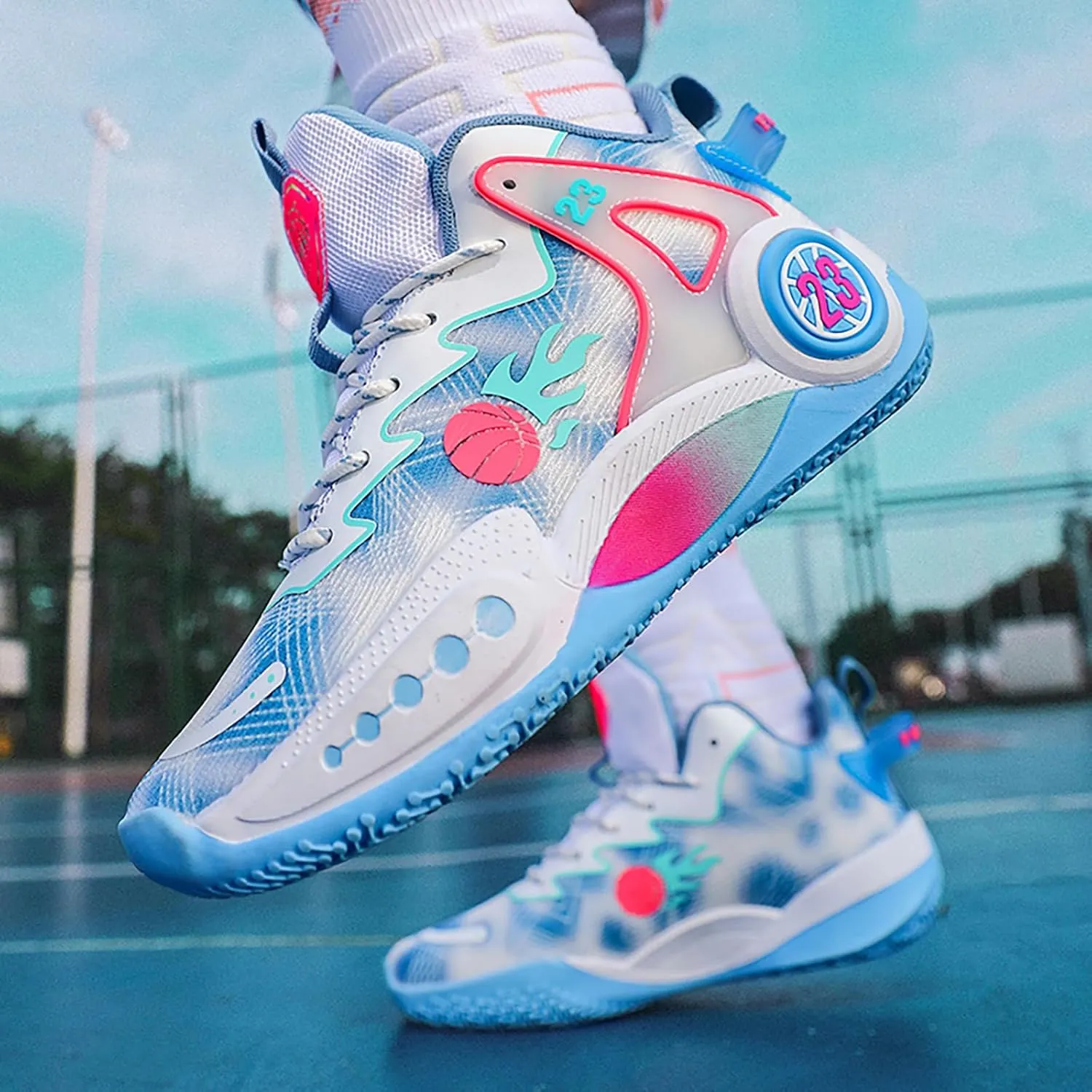 Women Men Basketball Shoes Casual Fashion High Top Lace Up Running Sneakers Color Blocking Sport Shoes Walking Tennis Shoes