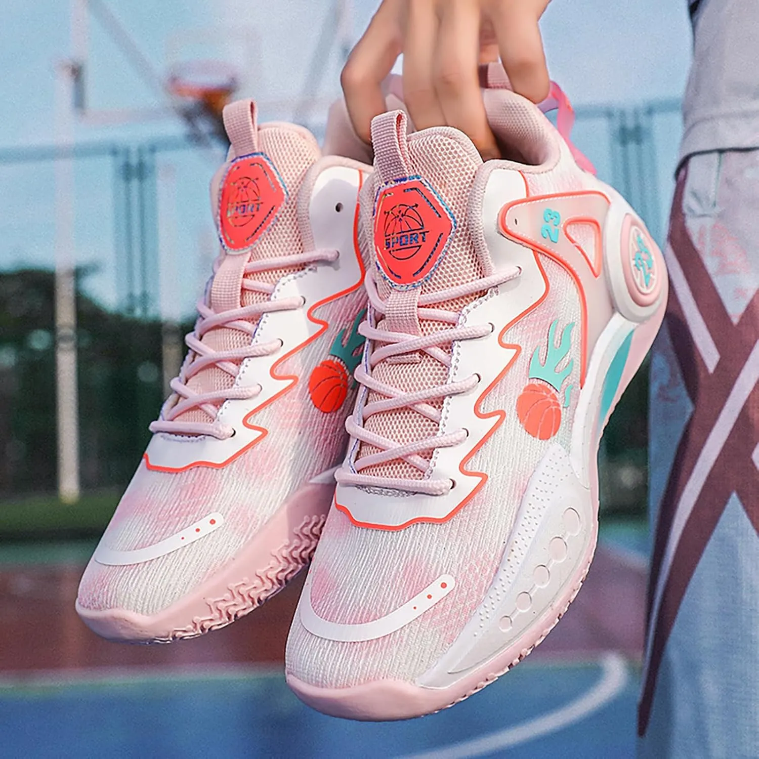 Women Men Basketball Shoes Casual Fashion High Top Lace Up Running Sneakers Color Blocking Sport Shoes Walking Tennis Shoes