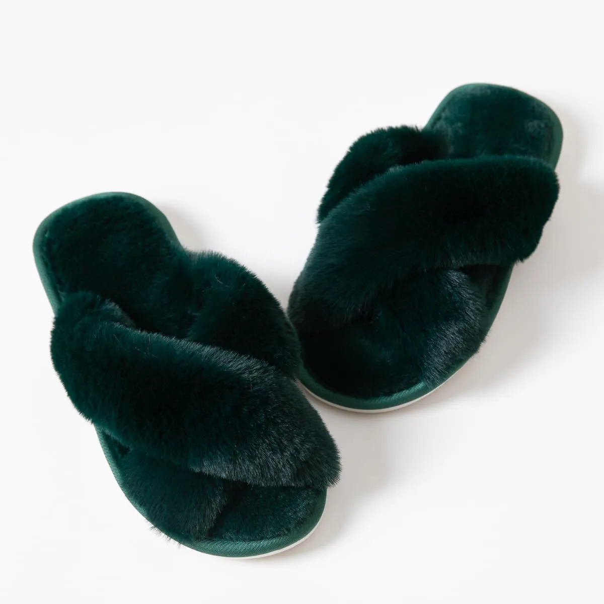 Women's Cross Band Fuzzy Slippers Fluffy Open Toe House Slippers