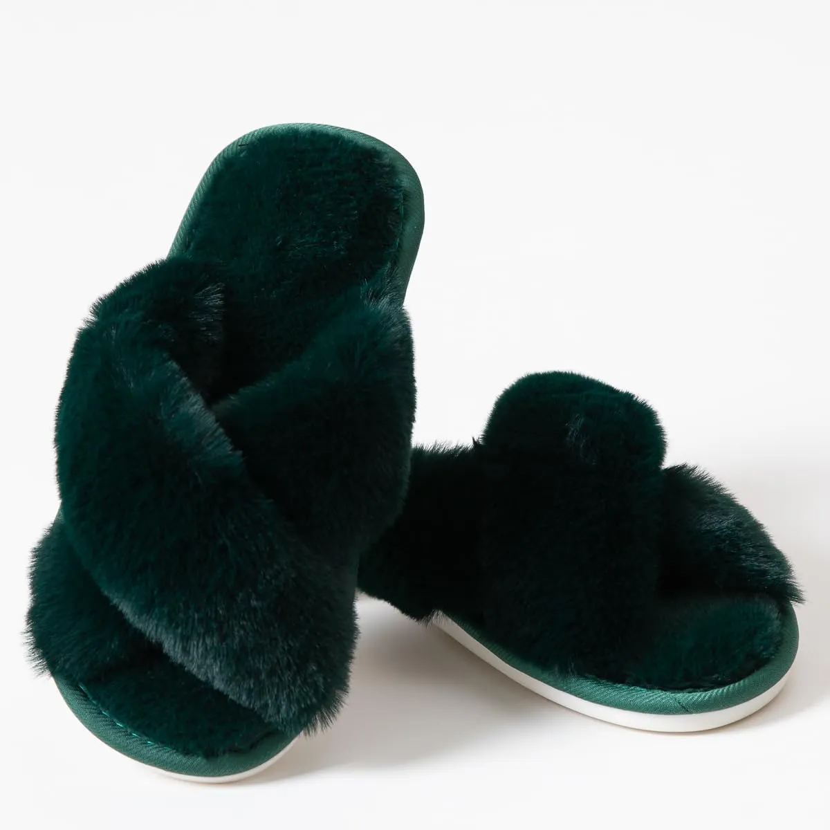 Women's Cross Band Fuzzy Slippers Fluffy Open Toe House Slippers