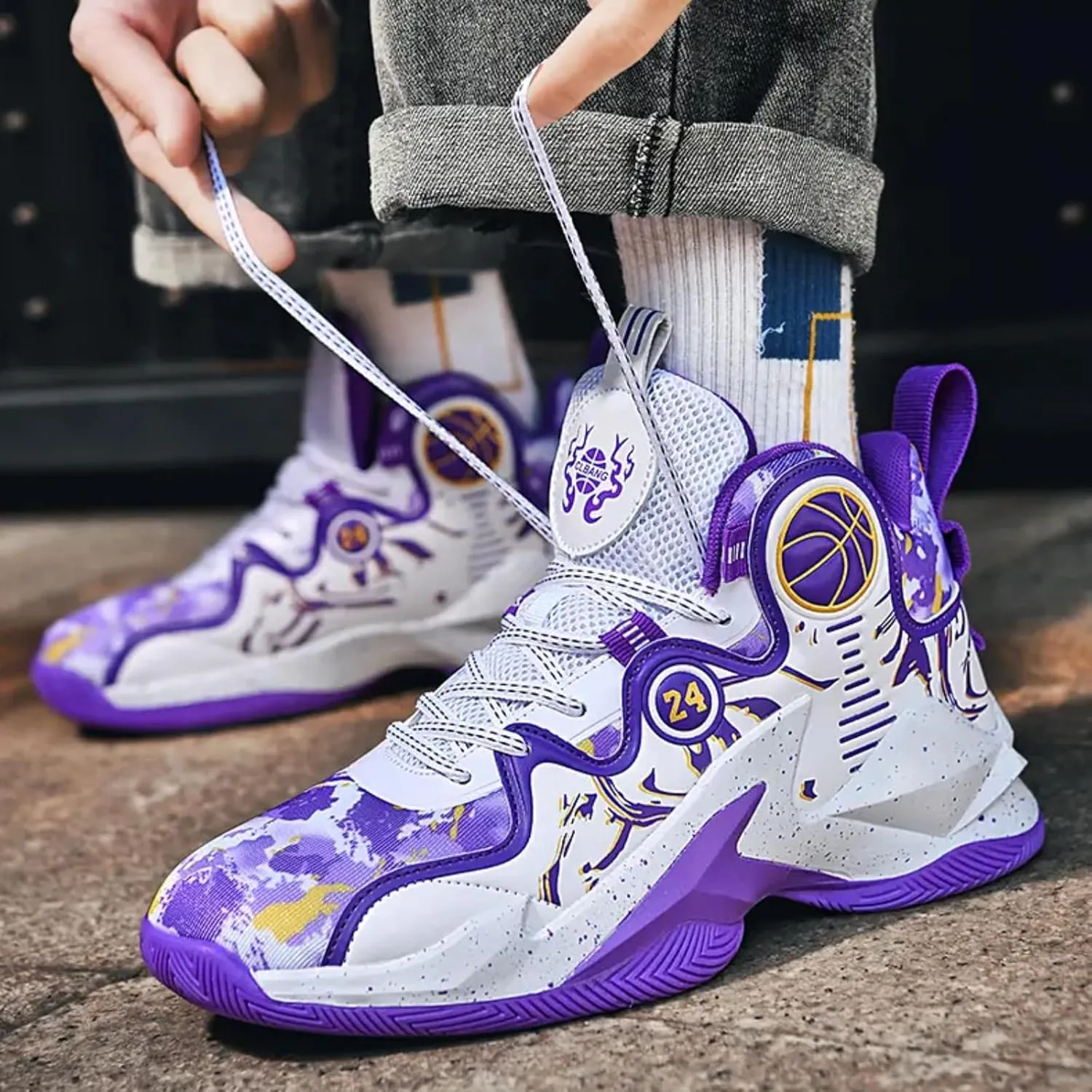 Womens Fashion High Top Basketball Shoes Outdoor Lightweight Sport Shoes Non Slip Tennis Volleyball Athletic Sneakers