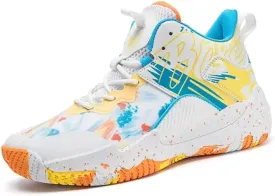 Womens Fashion Pattern Lace Up High Top Basketball Shoes Breathable Non Slip Outdoor Sneakers Cushioning Workout Shoes for Fitness Training Athletic