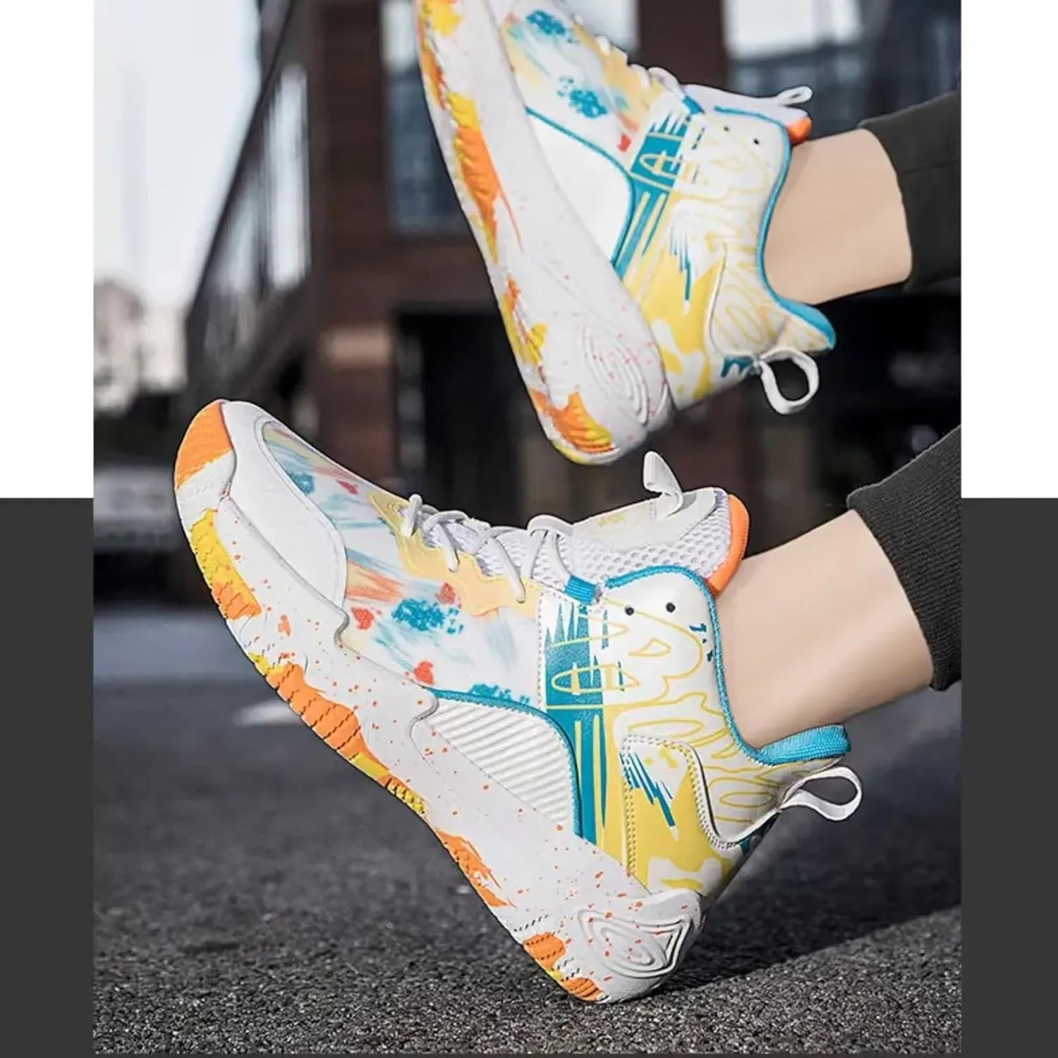 Womens Fashion Pattern Lace Up High Top Basketball Shoes Breathable Non Slip Outdoor Sneakers Cushioning Workout Shoes for Fitness Training Athletic