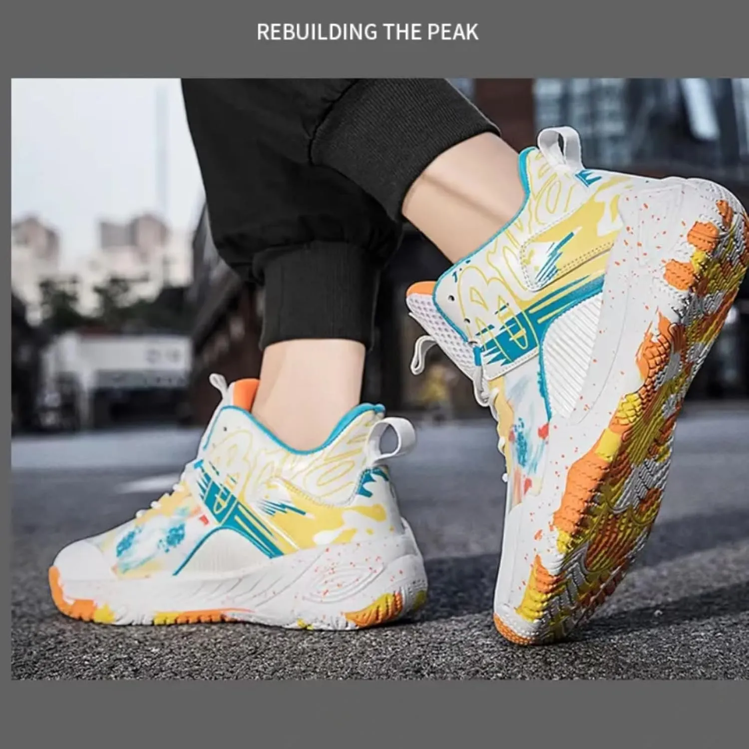 Womens Fashion Pattern Lace Up High Top Basketball Shoes Breathable Non Slip Outdoor Sneakers Cushioning Workout Shoes for Fitness Training Athletic