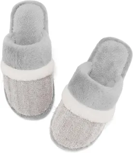 Women's Fuzzy Memory Foam Slippers Warm Gifts Trendy House Slippers Anti-Skid Rubber House Shoes for Women Mom Girlfriend Indoor Outdoor