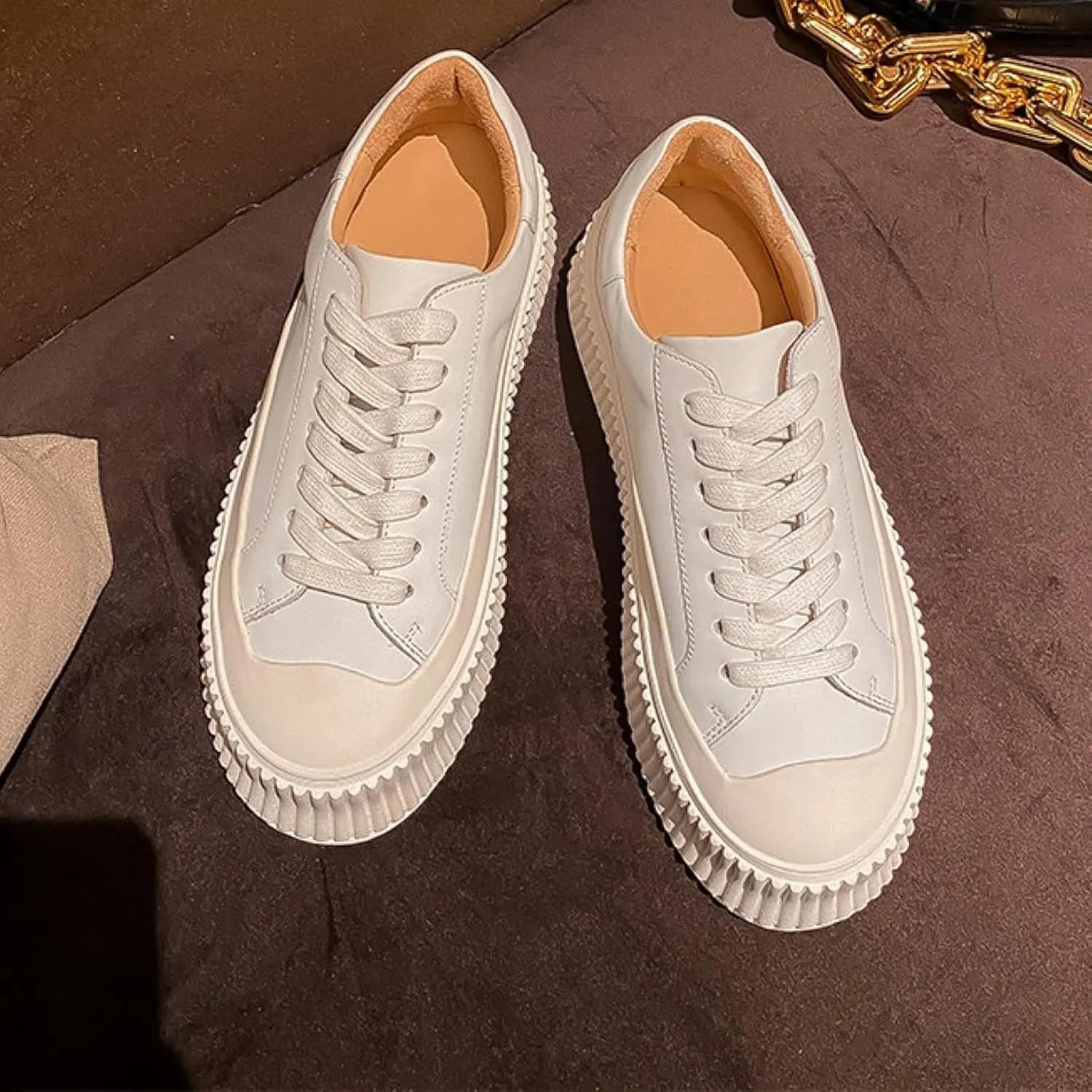 Women's Hidden Wedge-Shaped Platform Sports Shoes with Lace up Round Toe Casual Walking Women's Shoes