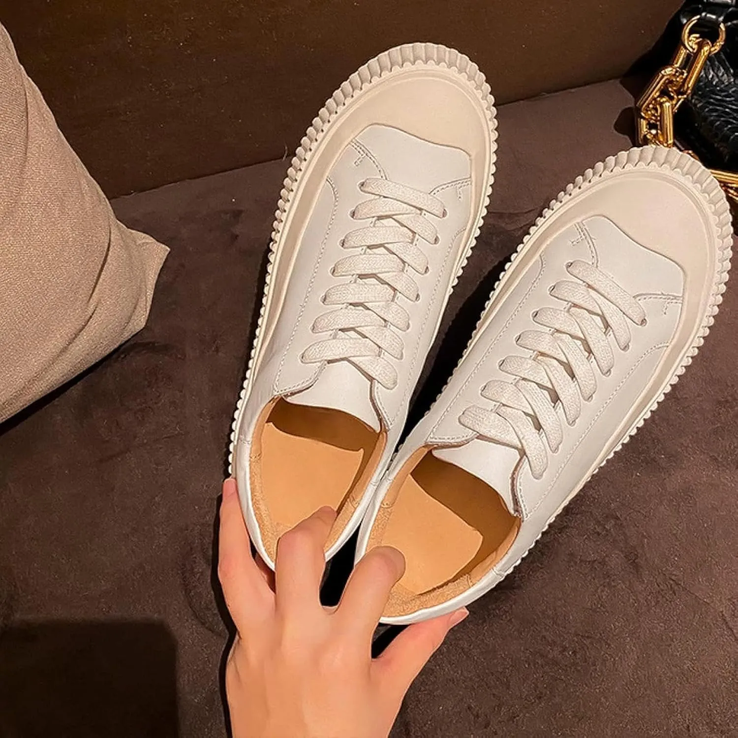 Women's Hidden Wedge-Shaped Platform Sports Shoes with Lace up Round Toe Casual Walking Women's Shoes