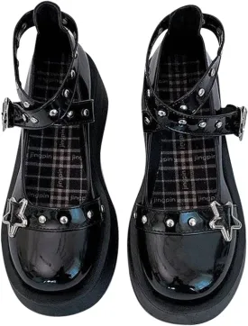 Women's Mary Jane Pumps - Chunky Heel Goth Platform Lolita Shoes - Round Toe Ankle Oxfords